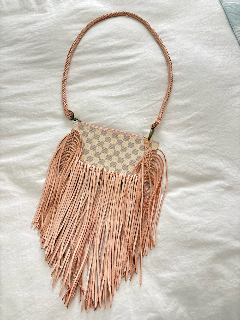 Louis Vuitton Checkered Fringed Crossbody Bag in Blush Pink